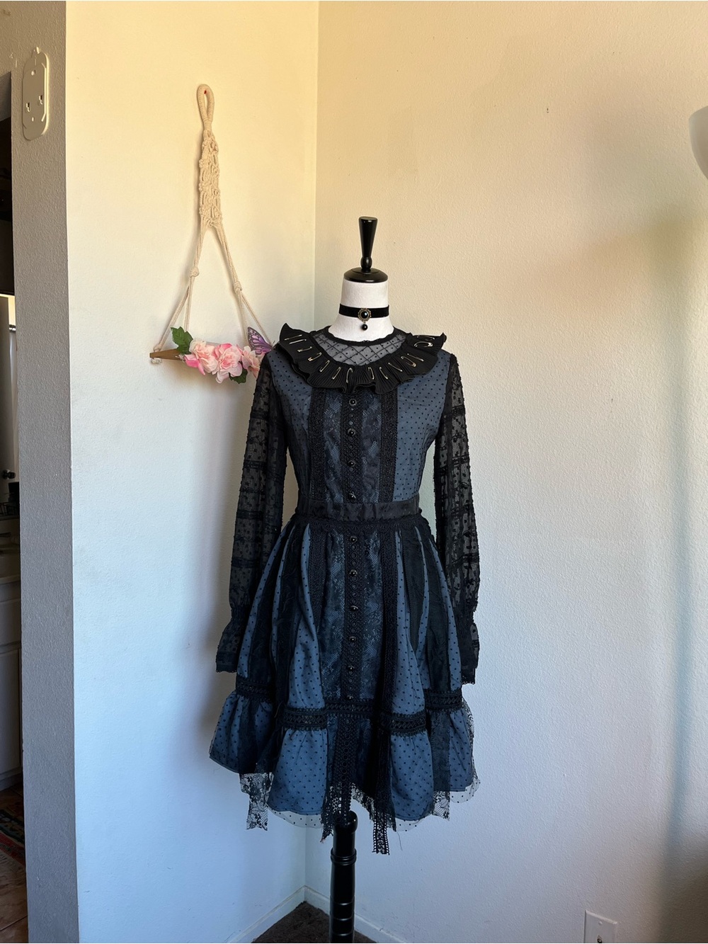 Lolita Black & Blue Lace Gothic Tea Dress size m